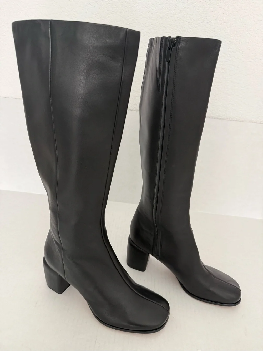 Vince Maggie Black Leather Over-the-Knee Block Heel Boots Size 10
